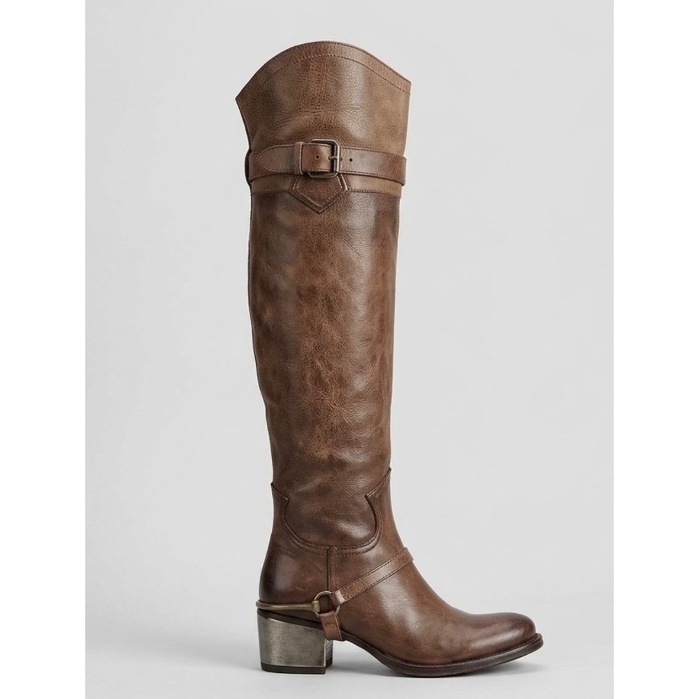 Women's Brown Leather Over The Knee Harness Boots 38 7.5 Italy Equestrian
